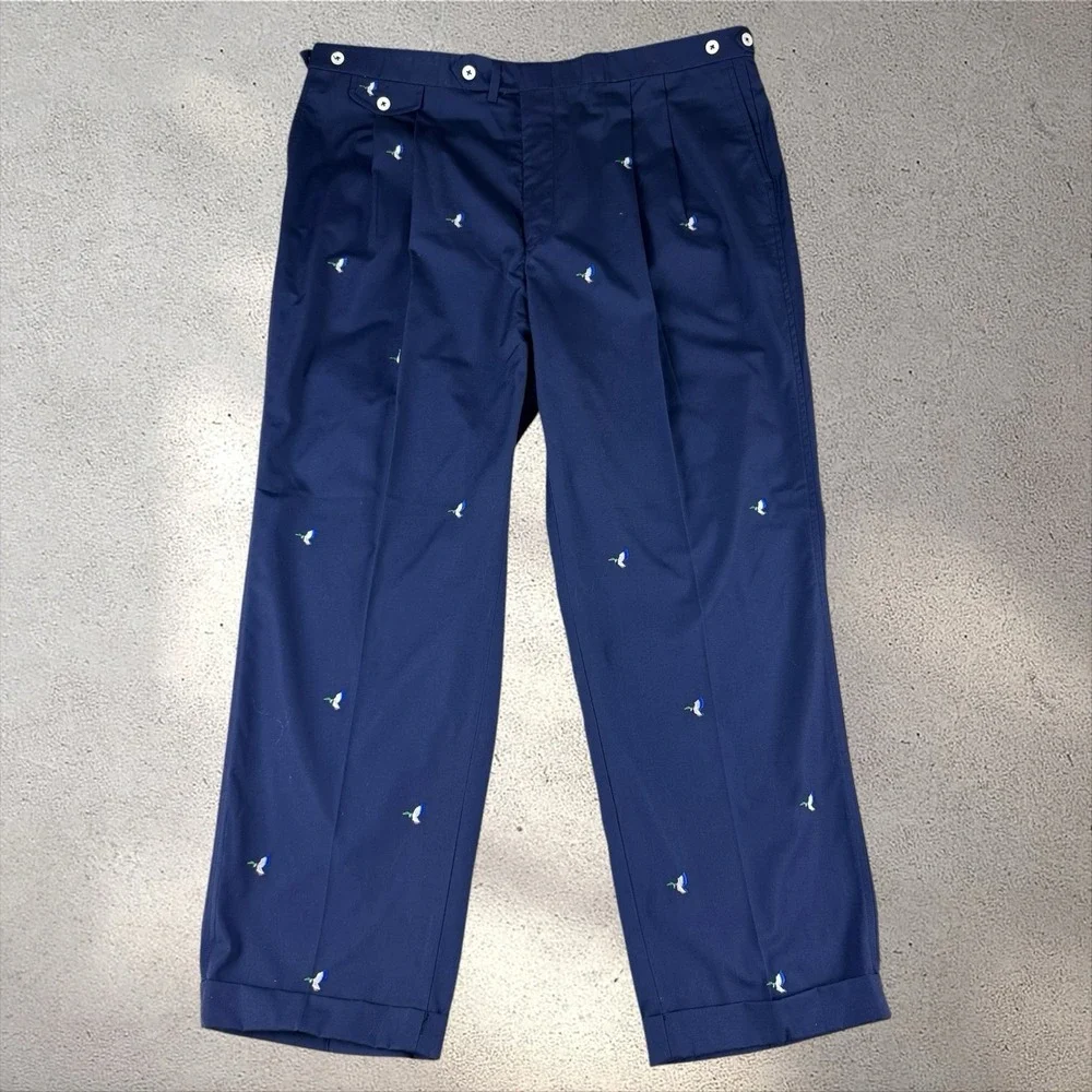 Vintage Flying Scotsman Pleated Dress Pants Mens 42x30 Embroidered Mallard Ducks